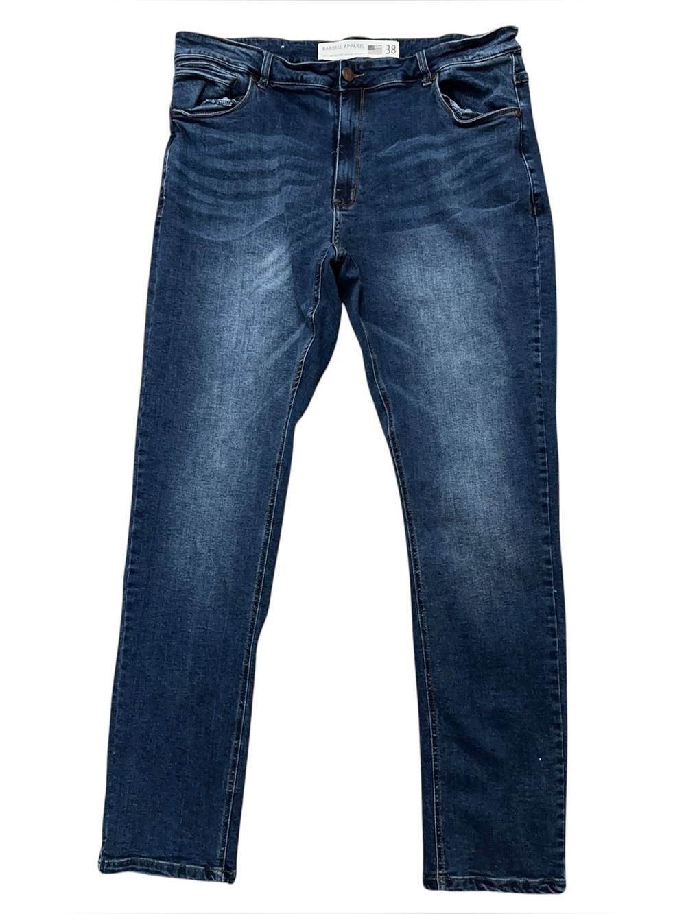 Barbell Apparel Denim Jeans Mens 38 Slim Straight Stretch 5-Pockets Whisker Blue